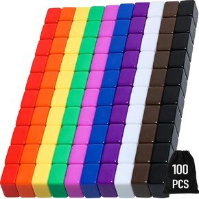 100 Pieces 16 mm Blank Dice Colored Bulk Cubes Assorted Color DIY Dice for Board Games with Storage Bag for Board Games and Teaching Math Farkle