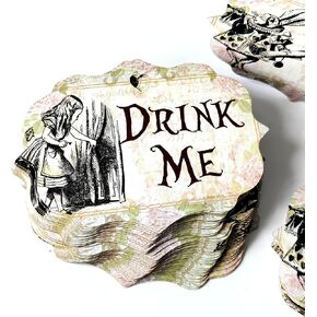 HANDRA 50pcs Alice in Wonderland 10 Characters Gift Tags, Drink Me Tags, Open Me, Take Me, Eat Me, Mad Hatter Tea Party Favor (Mixed)