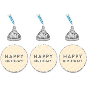 Andaz Press Chocolate Drop Labels Trio, Happy Birthday!, Polka Dots, Chevron, Striped, Diamond Blue, 216-Pack, Robin's Egg Blue Stickers for Birthday Kisses Party Favor, Decor, Envelopes