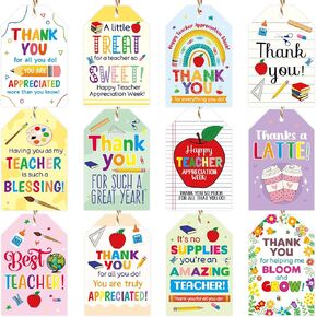 60pcs Thank You Teachers Tags with String Gifts Hanging Tags Labels Happy Teachers Appreciation Week Boxes Bags Wrapping Supplies