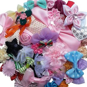 Chenkou Craft Mix Bulk 100pcs Ribbon Flowers Bows Craft Wedding Ornament Appliques (MIX100PCS)