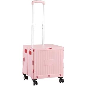Foldable Utility Cart, Portable Rolling Crate with 360° Rotating Wheels, Detachable Lid,Telescoping Handle, Collapsible Trolley for Travel, Office, Grocery, and Storage (Purple)