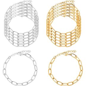 Apausvcm 12 Pcs Chain Bracelets Kit, Gold Silver Alloy Link with Lobster Clasps DIY Charm Bracelet Chains Simple Jewelry for Christmas DIY Men Women Jewelry Making Supplies
