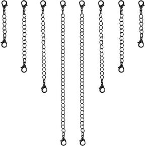 16pcs 4 Styles Necklace Chain Extender Black Iron Chain Extension with Zinc Alloy Lobster Clasp for Jewelry Making Supplies