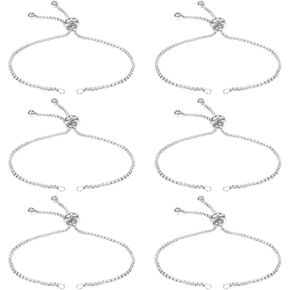 6pcs 9 بوصة سوار قابل للتعديل لسلاسل سوار تمرير تمرير منزلق مع نهايات الكرة سحر سلسلة أساور الفولاذ المقاوم للصدأ لسلاسل المجوهرات صنع المرأة ديي (الفضة)