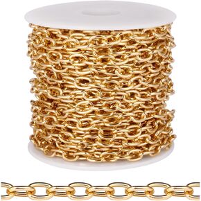 [33 FT] Gold Plated Rolo Cable Chain Bulk for Jewelry Making, 5MM Aluminum Gold Oval Cable Link Chains Roll Spool for DIY Craft Jewelry Making