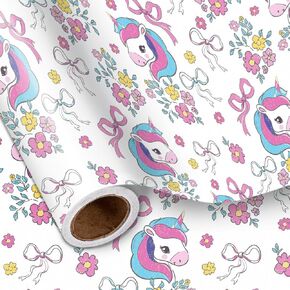 LeZakaa Pink Bow Wrapping Paper Roll - Pink Ribbon Bow Design Perfect for Valentine's Day, Girls Birthday, Bachelorette Party, Baby Shower - Mini Roll - 17 Inch x 16.5 Feet (23.2 sq.ft.)