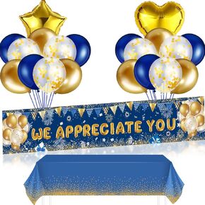 22 Pcs We Appreciate You Decorations Banner Yard Sign with 20 Pcs Balloons and Table Cloth Thank You Banner Employee Staff Appreciation Gifts Teacher Doctor Appreciation Party Decorations