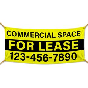 Commercial Space For Lease Vinyl Custom Banner 13 Oz Metal Grommets & Hemmed Edges - For Business Realtor Real Estate Buildings Construction Contractors - Personalized 48" x 18" Made In USA