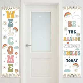 2PCS Boho Welcome Banner, Classroom Door Decorations, Back to School Banner for First Day of School Welcome Party Supplies for Kindergarten Primary High School