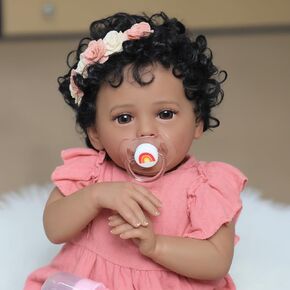 SCOM Realistic Reborn Baby Doll - 18 Inch Black African American Girl, Real Lifelike Dolls with Soft Weighted Body, Poseable Real Baby Reborn Gift Toy for 3+ Years Old Kids