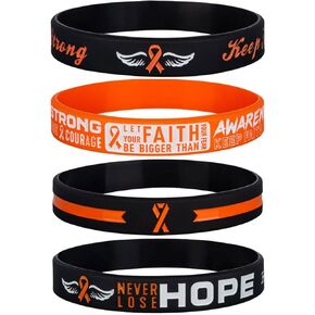 Sainstone Orange Ribbon Awareness Motivational Silicone Bracelets with Inspirational Saying - FAITH, STRONG, AWARENESS, Colourful Cancer Wristbands Gifts for Men Women, Survivors, Nurses