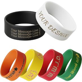 Custom 1 inch Ultra-wide Rubber Bracelets with Your Text Icon Logo, Personalized Silicone Wristbands Awareness