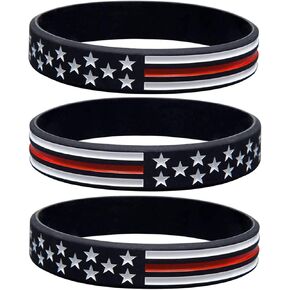 Sainstone Thin Red Line American Flag Bracelets - Power of Faith Silicone Rubber Wristband for Patriotic, Holiday, Fundraisers, Awareness Gifts - 7" inch Size for Women, Teens
