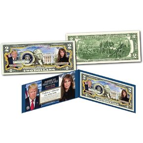Donald & Melania Trump America's First Couple Official Uncirculated Two Dollar Bill Special Edition Collectible Display Holder and Certificate