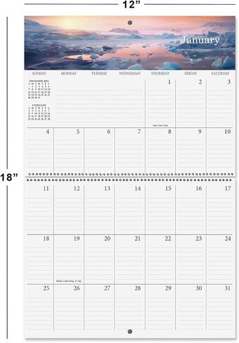 2026 Seasons Big Grid Wall Calendar, 12-Inch x 9-Inch Size Closed, 18-Inch Size Open, Large Bookstore-Quality, Spiral-Bound Hanging Monthly Calendars for Kitchen & Office, by Current in Saudi Arabia