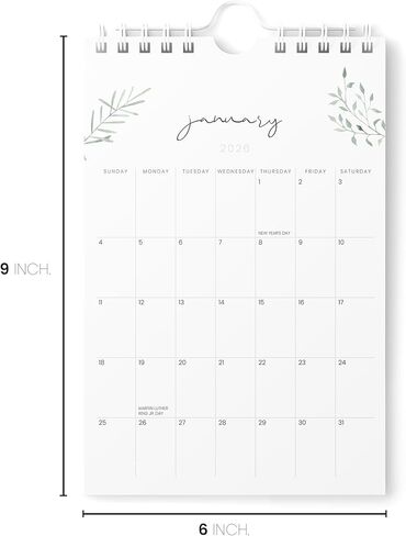 Karto Small Wall Calendar 2026 - Vertical 6x9 inch January 2026 to June 2027 - Small, Versatile, and Easy Planning with the Aesthetic Desk Monthly Calendar - Greenery in Kuwait