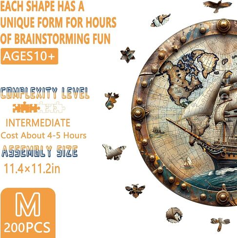 Wooden Puzzles for Adults, World Voyage Wooden Jigsaw Puzzle for Adults, Unique Shaped Wood Puzzles Adult, Fun Gifts & Home Decor (M-11.4 * 11.2in - 200 pcs) in Saudi Arabia
