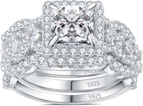 JewelryPalace Princess Cut 1.5ct Cubic Zirconia Engagement Rings for Women, 925 Sterling Silver 14k Yellow Gold Promise Ring, Infinitiy Twist Simulated Diamond Wedding Band Bridal Sets 7.5 in Kuwait