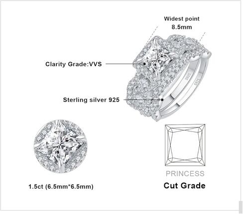 JewelryPalace Princess Cut 1.5ct Cubic Zirconia Engagement Rings for Women, 925 Sterling Silver 14k Yellow Gold Promise Ring, Infinitiy Twist Simulated Diamond Wedding Band Bridal Sets 7.5 in Kuwait