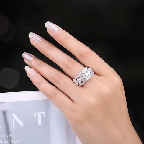 JewelryPalace Princess Cut 1.5ct Cubic Zirconia Engagement Rings for Women, 925 Sterling Silver 14k Yellow Gold Promise Ring, Infinitiy Twist Simulated Diamond Wedding Band Bridal Sets 7.5 in Kuwait