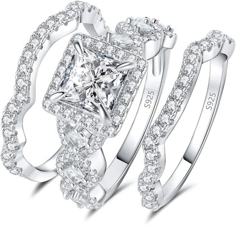 JewelryPalace Princess Cut 1.5ct Cubic Zirconia Engagement Rings for Women, 925 Sterling Silver 14k Yellow Gold Promise Ring, Infinitiy Twist Simulated Diamond Wedding Band Bridal Sets 7.5 in Kuwait