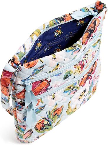 Vera Bradley Cotton Collegiate Triple Zip Hipster Crossbody Purse (Multiple Teams Available), Navy/White Rain Garden in Saudi Arabia