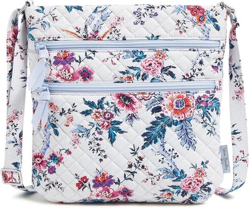 Vera Bradley Cotton Collegiate Triple Zip Hipster Crossbody Purse (Multiple Teams Available), Navy/White Rain Garden in Saudi Arabia