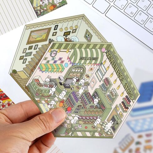 3D House Stickers, 24 Sets DIY Sticker Therapy for Adult Fun Cute Cartoon Stickers Scene Make Your Own Mini Room Scenes Miniature Supermarket for Relief Stress Pass The Time in Kuwait