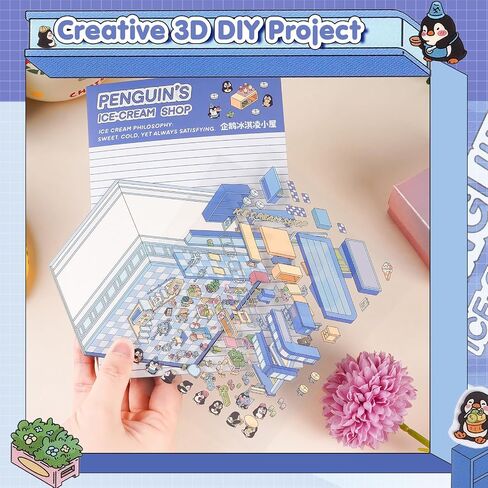 3D House Stickers, 24 Sets DIY Sticker Therapy for Adult Fun Cute Cartoon Stickers Scene Make Your Own Mini Room Scenes Miniature Supermarket for Relief Stress Pass The Time in Kuwait