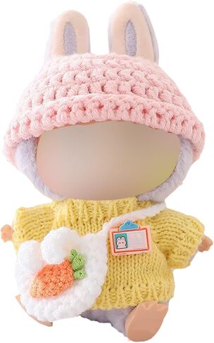 Clothes for 17cm Dolls, Clothes Set for 17cm Doll, Crochet 3 Piece Set Hat Clothes Backpack for Doll, Stylish Adorable Dolls Clothes Accessories (No Doll) (Pink) in Saudi Arabia