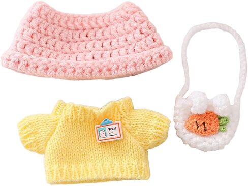 Clothes for 17cm Dolls, Clothes Set for 17cm Doll, Crochet 3 Piece Set Hat Clothes Backpack for Doll, Stylish Adorable Dolls Clothes Accessories (No Doll) (Pink) in Saudi Arabia