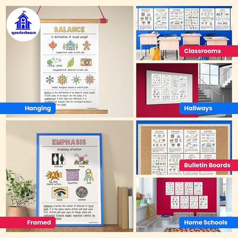Elements of Art Poster Set, Art Classroom Learning Materials for K-12 Students and Teachers, Set of 8, 12 x 18 Inches, Extra Durable in Saudi Arabia
