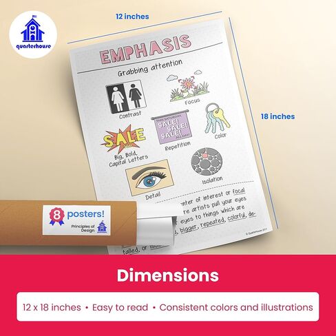 Elements of Art Poster Set, Art Classroom Learning Materials for K-12 Students and Teachers, Set of 8, 12 x 18 Inches, Extra Durable in Saudi Arabia