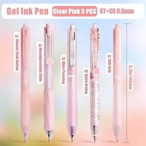5 Count Count Pastel Gel Ink Pen Set ، Nute Note Thuse 0.5mm Point Point Retractable 5 Count Black Ink Pens للكتابة ، اليومية ، المدرسة ، المكتب (Clear Clear الفاتح) in Kuwait