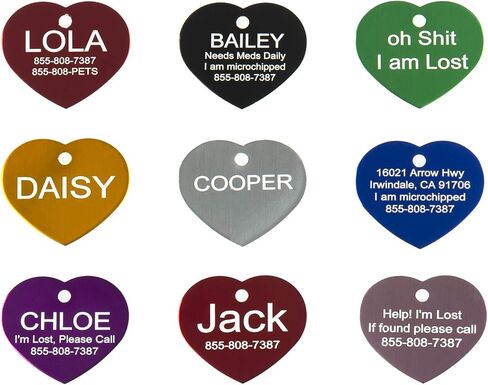 Aluminum Pet ID Tags - Engraved Personalized Dog Tags, Cat Tags Front & Back up to 8 Lines of Text – Bone, Round, Heart, Flower, Paw, House, Star, Rectangle,Shirt, Cat, Mouse in Kuwait
