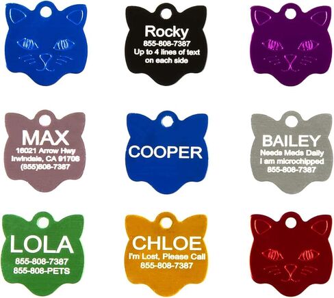 Aluminum Pet ID Tags - Engraved Personalized Dog Tags, Cat Tags Front & Back up to 8 Lines of Text – Bone, Round, Heart, Flower, Paw, House, Star, Rectangle,Shirt, Cat, Mouse in Kuwait