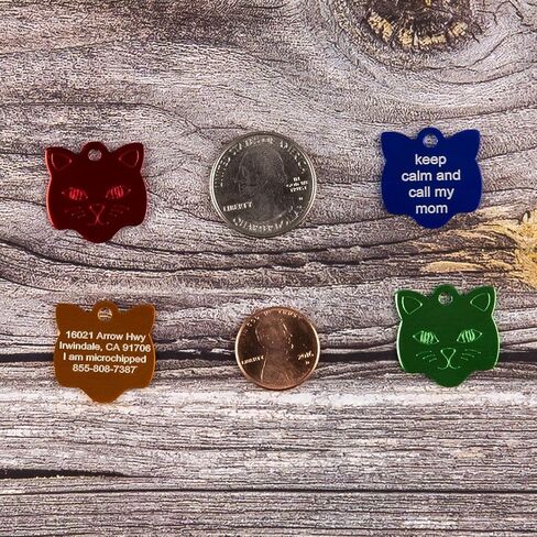 Aluminum Pet ID Tags - Engraved Personalized Dog Tags, Cat Tags Front & Back up to 8 Lines of Text – Bone, Round, Heart, Flower, Paw, House, Star, Rectangle,Shirt, Cat, Mouse in Kuwait