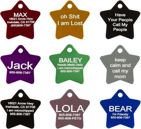 Aluminum Pet ID Tags - Engraved Personalized Dog Tags, Cat Tags Front & Back up to 8 Lines of Text – Bone, Round, Heart, Flower, Paw, House, Star, Rectangle,Shirt, Cat, Mouse in Kuwait