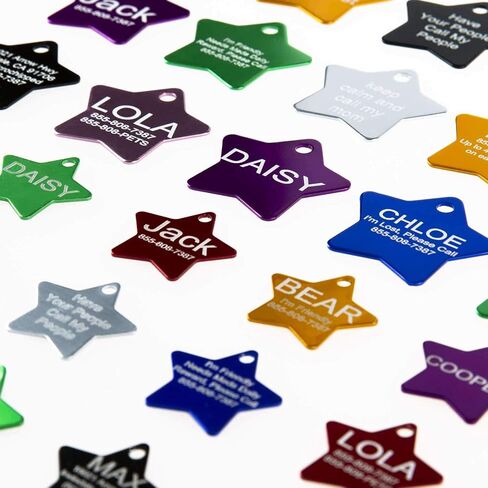 Aluminum Pet ID Tags - Engraved Personalized Dog Tags, Cat Tags Front & Back up to 8 Lines of Text – Bone, Round, Heart, Flower, Paw, House, Star, Rectangle,Shirt, Cat, Mouse in Kuwait