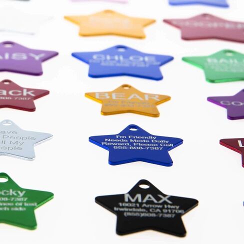 Aluminum Pet ID Tags - Engraved Personalized Dog Tags, Cat Tags Front & Back up to 8 Lines of Text – Bone, Round, Heart, Flower, Paw, House, Star, Rectangle,Shirt, Cat, Mouse in Kuwait