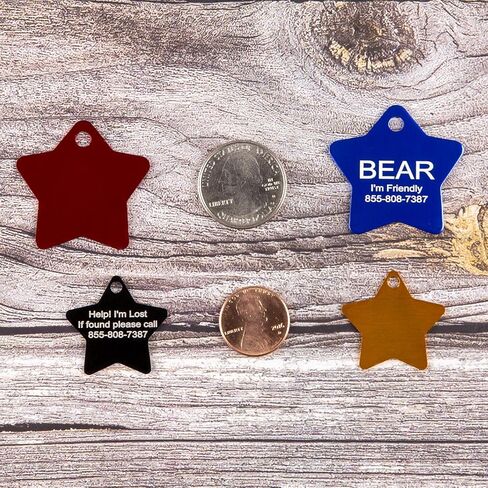 Aluminum Pet ID Tags - Engraved Personalized Dog Tags, Cat Tags Front & Back up to 8 Lines of Text – Bone, Round, Heart, Flower, Paw, House, Star, Rectangle,Shirt, Cat, Mouse in Kuwait