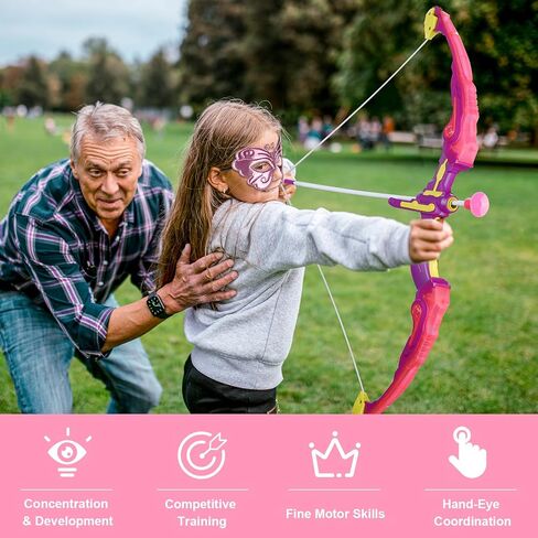Vgofun Kids Bow and Arrow Set: LED Light Up Archery Toy مع Princess Cape and Theadband ، 10 Arrows Cup Arrows ، Home Toys Outdoor for 3-8 And in Kuwait