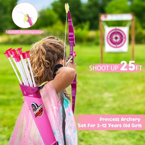 Vgofun Kids Bow and Arrow Set: LED Light Up Archery Toy مع Princess Cape and Theadband ، 10 Arrows Cup Arrows ، Home Toys Outdoor for 3-8 And in Kuwait