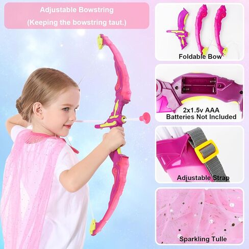 Vgofun Kids Bow and Arrow Set: LED Light Up Archery Toy مع Princess Cape and Theadband ، 10 Arrows Cup Arrows ، Home Toys Outdoor for 3-8 And in Kuwait