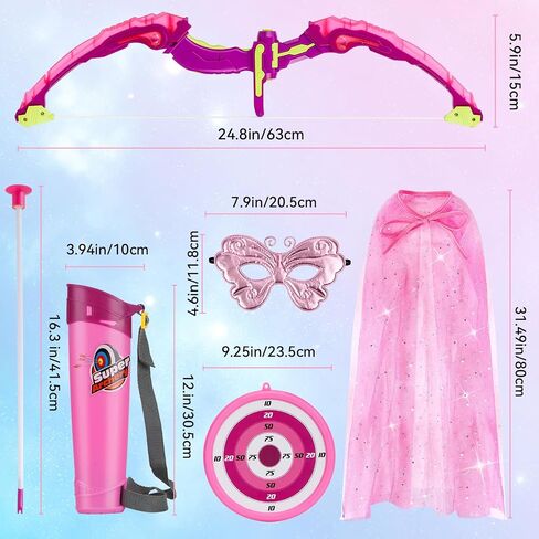 Vgofun Kids Bow and Arrow Set: LED Light Up Archery Toy مع Princess Cape and Theadband ، 10 Arrows Cup Arrows ، Home Toys Outdoor for 3-8 And in Kuwait