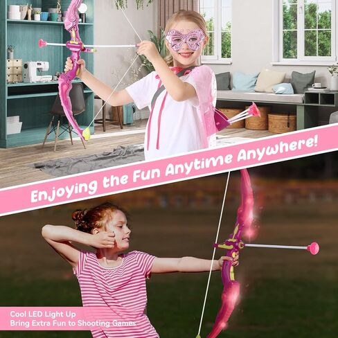 Vgofun Kids Bow and Arrow Set: LED Light Up Archery Toy مع Princess Cape and Theadband ، 10 Arrows Cup Arrows ، Home Toys Outdoor for 3-8 And in Kuwait