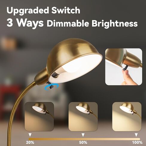 Dimmable Floor Lamp with Flexible Gooseneck and Rotatable Shade, Modern Style Standing Tall Lamp, E26 Socket, LED Reading Lamp (Gold) in Saudi Arabia