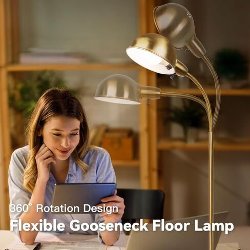Dimmable Floor Lamp with Flexible Gooseneck and Rotatable Shade, Modern Style Standing Tall Lamp, E26 Socket, LED Reading Lamp (Gold) in Saudi Arabia