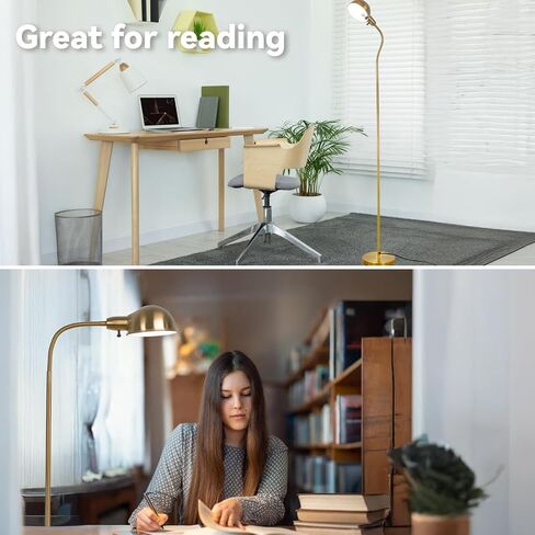 Dimmable Floor Lamp with Flexible Gooseneck and Rotatable Shade, Modern Style Standing Tall Lamp, E26 Socket, LED Reading Lamp (Gold) in Saudi Arabia